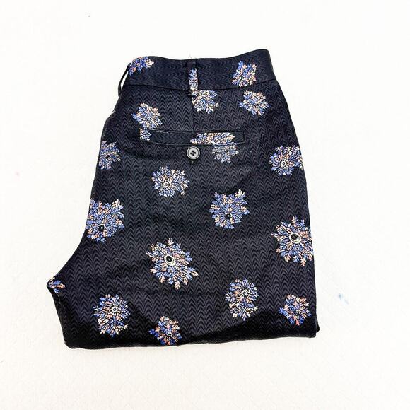 Club Monaco Silk Wool Flower Patterned Print Slack Pants Navy Size 2 - Picture 1 of 9